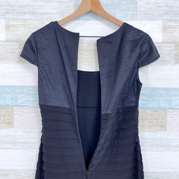 Adrianna Papell Shutter Pleat Sheath Dress Black Short Sleeve Evening Womens 8 - Picture 5 of 7